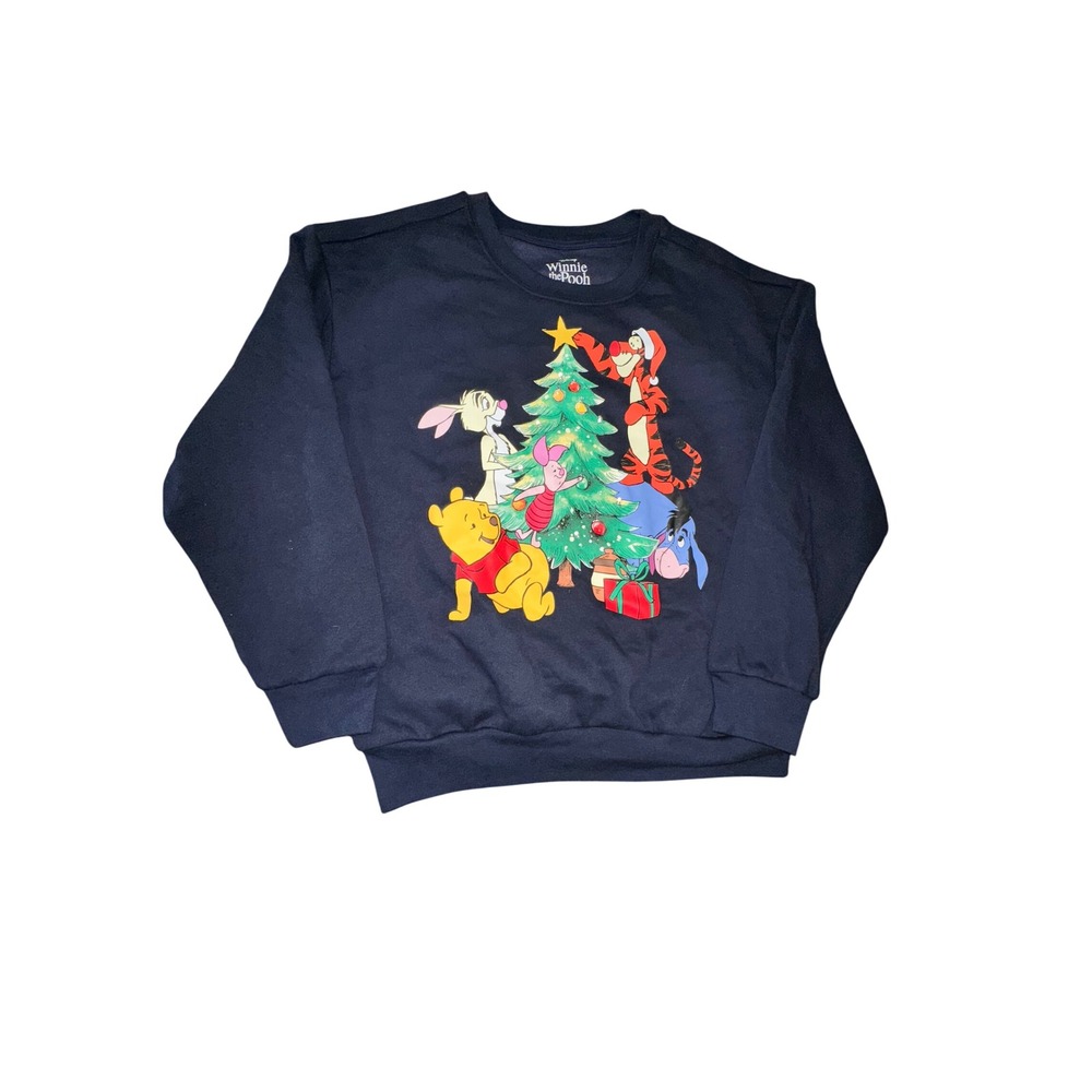 Disney Winnie the Pooh Light Up Christmas Sweatshirt Navy Blue M 8-10 Holiday
